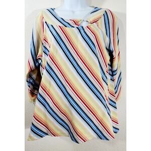 Fiorlini International Blue Yellow Multicolor Striped Top 18W 20W Plus Soft